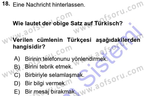 Almanca 1 Dersi 2015 - 2016 Yılı (Final) Dönem Sonu Sınav Soruları 18. Soru