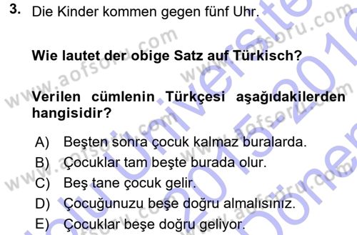 Almanca 1 Dersi 2015 - 2016 Yılı (Final) Dönem Sonu Sınav Soruları 3. Soru