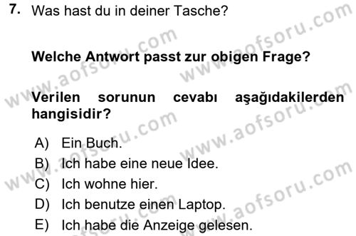 Almanca 1 Dersi 2015 - 2016 Yılı (Final) Dönem Sonu Sınav Soruları 7. Soru