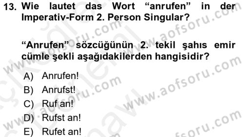 Almanca 1 Dersi 2015 - 2016 Yılı Tek Ders Sınav Soruları 13. Soru