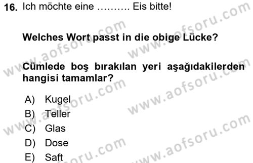 Almanca 1 Dersi 2015 - 2016 Yılı Tek Ders Sınav Soruları 16. Soru