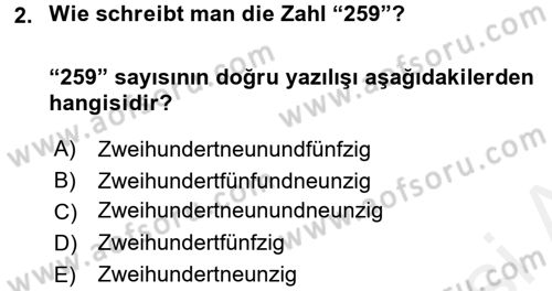 Almanca 1 Dersi 2015 - 2016 Yılı Tek Ders Sınav Soruları 2. Soru