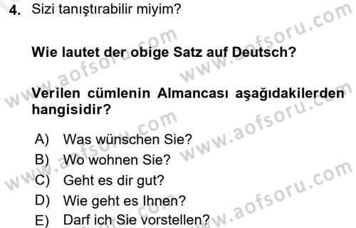 Almanca 1 Dersi 2015 - 2016 Yılı Tek Ders Sınav Soruları 4. Soru