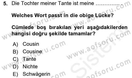 Almanca 1 Dersi 2015 - 2016 Yılı Tek Ders Sınav Soruları 5. Soru