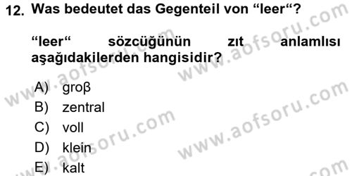 Almanca 1 Dersi 2016 - 2017 Yılı 3 Ders Sınav Soruları 12. Soru