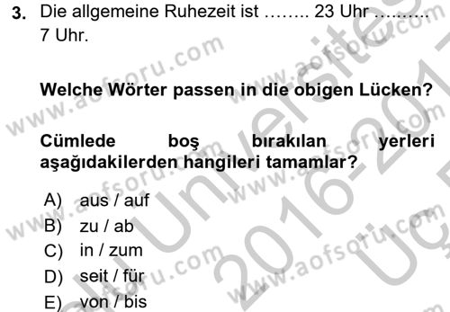Almanca 1 Dersi 2016 - 2017 Yılı 3 Ders Sınav Soruları 3. Soru