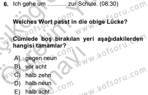 Almanca 1 Dersi 2016 - 2017 Yılı 3 Ders Sınav Soruları 6. Soru
