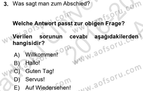 Almanca 1 Dersi 2016 - 2017 Yılı (Vize) Ara Sınav Soruları 3. Soru