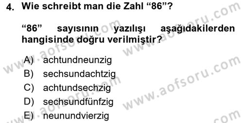 Almanca 1 Dersi 2016 - 2017 Yılı (Vize) Ara Sınav Soruları 4. Soru