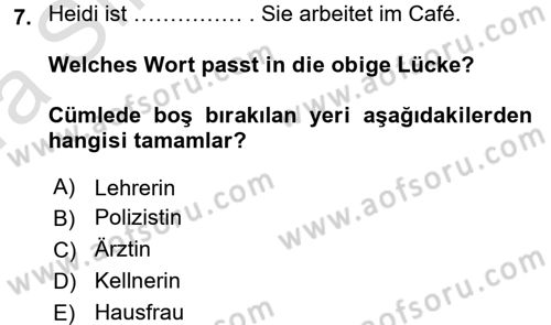 Almanca 1 Dersi 2016 - 2017 Yılı (Vize) Ara Sınav Soruları 7. Soru