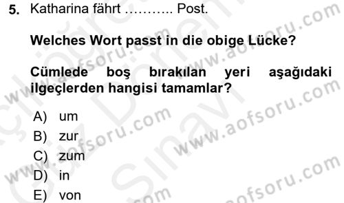 Almanca 1 Dersi 2016 - 2017 Yılı (Final) Dönem Sonu Sınav Soruları 5. Soru