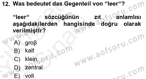 Almanca 1 Dersi 2017 - 2018 Yılı 3 Ders Sınav Soruları 12. Soru