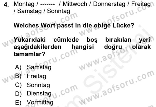 Almanca 1 Dersi 2017 - 2018 Yılı 3 Ders Sınav Soruları 4. Soru