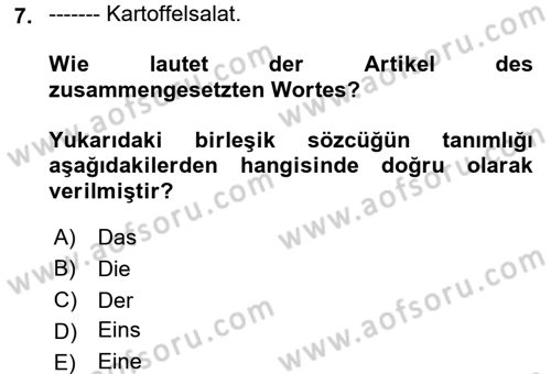 Almanca 1 Dersi 2017 - 2018 Yılı 3 Ders Sınav Soruları 7. Soru