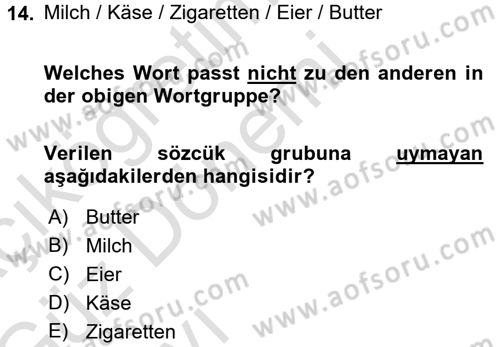 Almanca 1 Dersi 2017 - 2018 Yılı (Vize) Ara Sınav Soruları 14. Soru