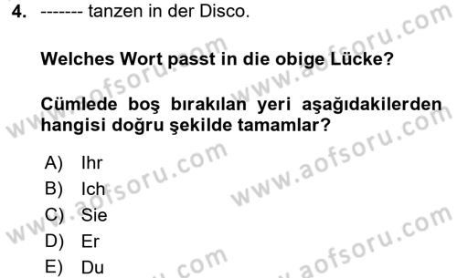 Almanca 1 Dersi 2017 - 2018 Yılı (Vize) Ara Sınav Soruları 4. Soru