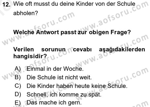 Almanca 1 Dersi 2017 - 2018 Yılı (Final) Dönem Sonu Sınav Soruları 12. Soru