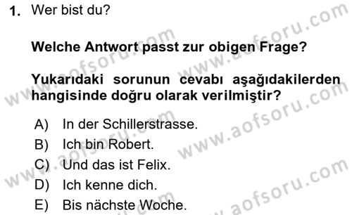 Almanca 1 Dersi 2018 - 2019 Yılı (Final) Dönem Sonu Sınav Soruları 1. Soru