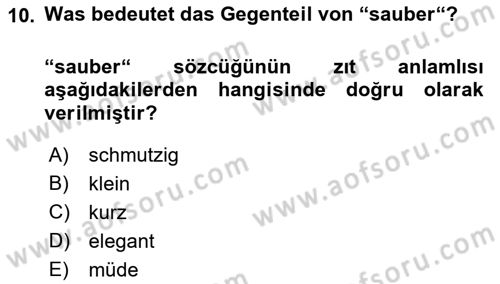Almanca 1 Dersi 2018 - 2019 Yılı (Final) Dönem Sonu Sınav Soruları 10. Soru