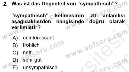 Almanca 1 Dersi 2018 - 2019 Yılı (Final) Dönem Sonu Sınav Soruları 2. Soru