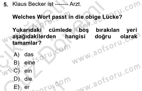Almanca 1 Dersi 2021 - 2022 Yılı (Vize) Ara Sınav Soruları 5. Soru
