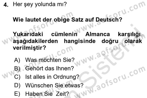 Almanca 1 Dersi 2021 - 2022 Yılı (Final) Dönem Sonu Sınav Soruları 4. Soru