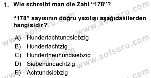 Almanca 1 Dersi 2021 - 2022 Yılı Yaz Okulu Sınav Soruları 1. Soru