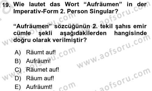Almanca 1 Dersi 2022 - 2023 Yılı (Vize) Ara Sınav Soruları 19. Soru
