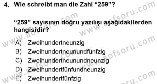 Almanca 1 Dersi 2022 - 2023 Yılı (Vize) Ara Sınav Soruları 4. Soru