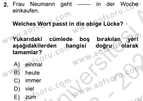 Almanca 1 Dersi 2022 - 2023 Yılı (Final) Dönem Sonu Sınav Soruları 2. Soru