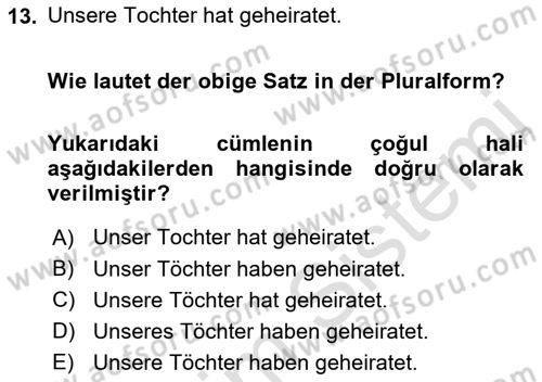 Almanca 1 Dersi 2022 - 2023 Yılı Yaz Okulu Sınav Soruları 13. Soru