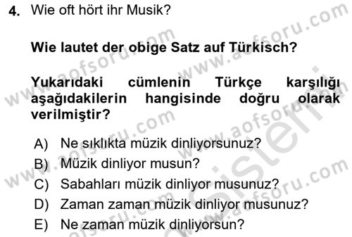 Almanca 1 Dersi 2023 - 2024 Yılı Yaz Okulu Sınav Soruları 4. Soru