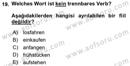 Almanca 1 Dersi 2024 - 2025 Yılı (Vize) Ara Sınav Soruları 19. Soru