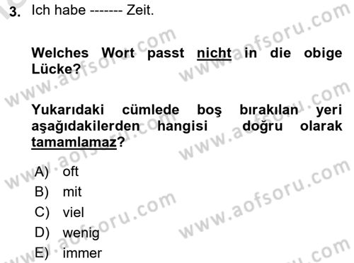 Almanca 1 Dersi 2024 - 2025 Yılı (Vize) Ara Sınav Soruları 3. Soru