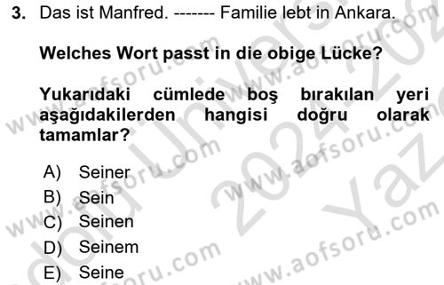 Almanca 1 Dersi Yaz Okulu Sınavı Deneme Sınav Soruları 3. Soru