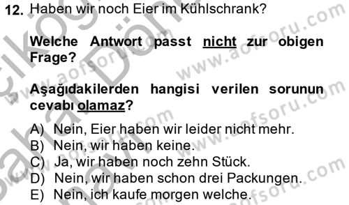Almanca 2 Dersi 2012 - 2013 Yılı (Vize) Ara Sınav Soruları 12. Soru