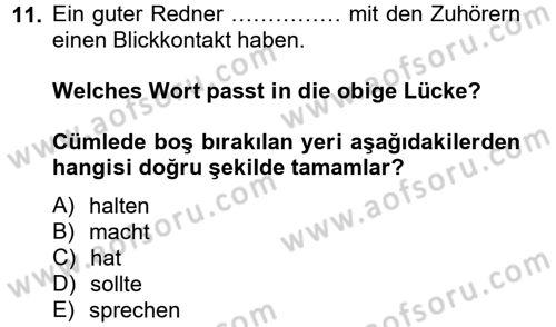 Almanca 2 Dersi 2012 - 2013 Yılı (Final) Dönem Sonu Sınav Soruları 11. Soru