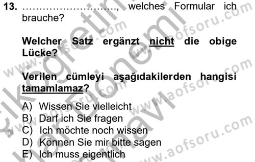 Almanca 2 Dersi 2012 - 2013 Yılı (Final) Dönem Sonu Sınav Soruları 13. Soru