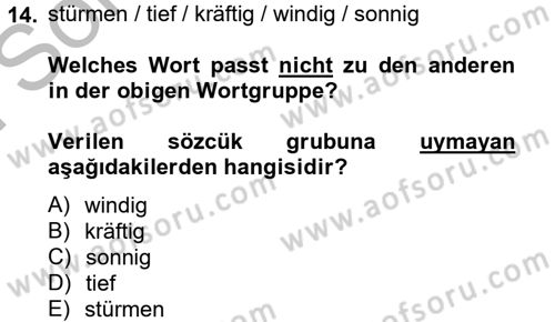 Almanca 2 Dersi 2012 - 2013 Yılı (Final) Dönem Sonu Sınav Soruları 14. Soru