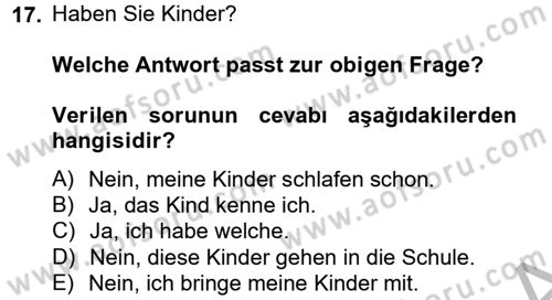 Almanca 2 Dersi 2012 - 2013 Yılı (Final) Dönem Sonu Sınav Soruları 17. Soru