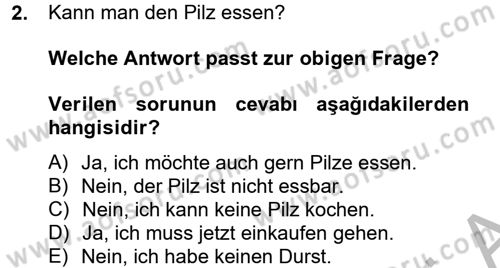 Almanca 2 Dersi 2012 - 2013 Yılı (Final) Dönem Sonu Sınav Soruları 2. Soru