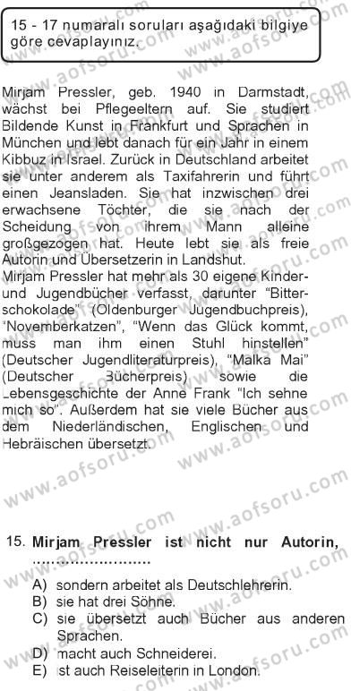 Almanca 2 Dersi 2012 - 2013 Yılı Tek Ders Sınav Soruları 15. Soru