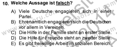 Almanca 2 Dersi 2013 - 2014 Yılı (Vize) Ara Sınav Soruları 10. Soru