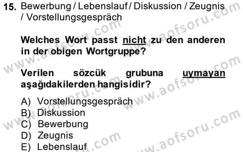 Almanca 2 Dersi 2013 - 2014 Yılı (Vize) Ara Sınav Soruları 15. Soru