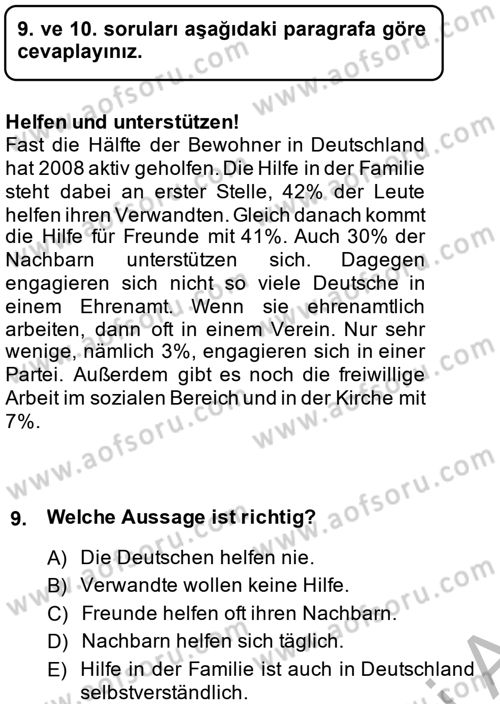Almanca 2 Dersi 2013 - 2014 Yılı (Vize) Ara Sınav Soruları 9. Soru