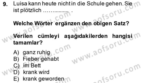 Almanca 2 Dersi 2013 - 2014 Yılı (Final) Dönem Sonu Sınav Soruları 9. Soru