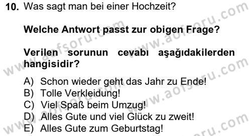 Almanca 2 Dersi 2013 - 2014 Yılı Tek Ders Sınav Soruları 10. Soru