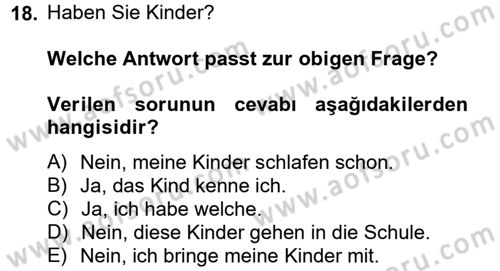 Almanca 2 Dersi 2013 - 2014 Yılı Tek Ders Sınav Soruları 18. Soru