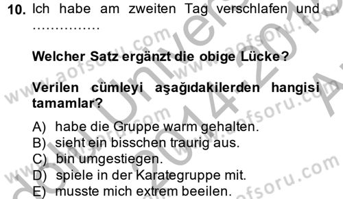 Almanca 2 Dersi 2014 - 2015 Yılı (Vize) Ara Sınav Soruları 10. Soru