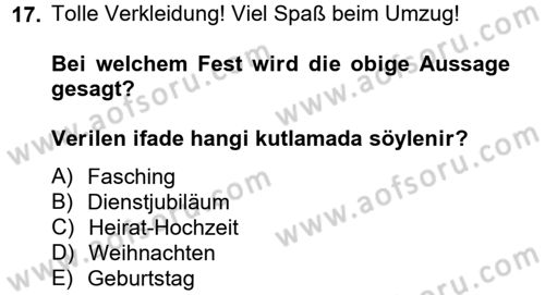 Almanca 2 Dersi 2014 - 2015 Yılı (Vize) Ara Sınav Soruları 17. Soru